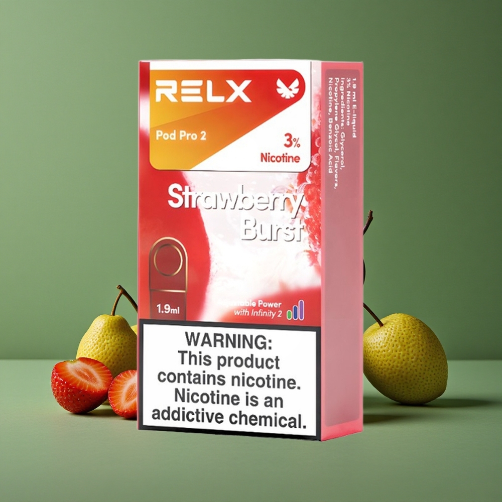Jordbær Eksplosion RELX Pod Pro 2 600 puff Nikotinindhold:3%, Dampkapacitet:1.9ml, Denmark vape