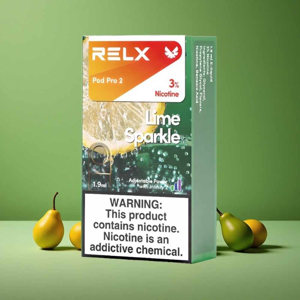 Lime Lime Sparkle Relx Pod Pro 2 600 puff 1.9 ml 3% nikotin 3 spændingsjusteringer Denmark vape