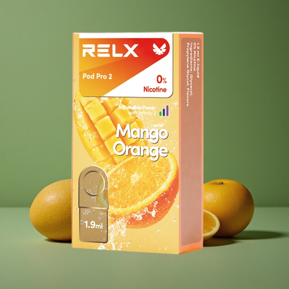 Mango Appelsin Relx Pod Pro 2 600 puff 0% Nikotin 1.9ml Denmark vape