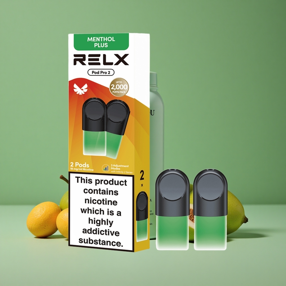 Mynte-Menthol Plus Relx Pod Pro 2 600 puff 1,8% nikotin 1,9ml kapacitet Denmark vape