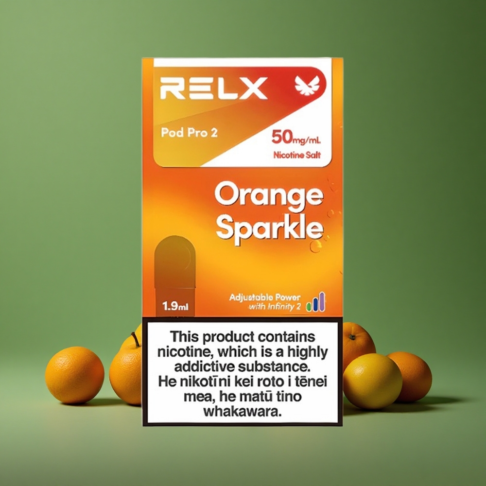 Orange Glitter Relx Pod Pro 2 600 puff 1.9ml 5% nikotin 3 spændingsjusteringer Denmark vape