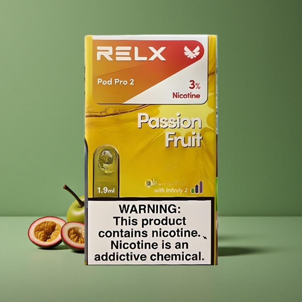 Passionsfrugt Relx Pod Pro 2 600 puff Nikotinindhold: 3% Denmark vape