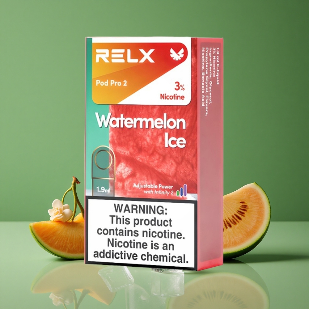 Vandmelon Is Relx Pod Pro 2 600 puff 3% nikotin 1.9ml 3 spændingsjusteringer Denmark vape