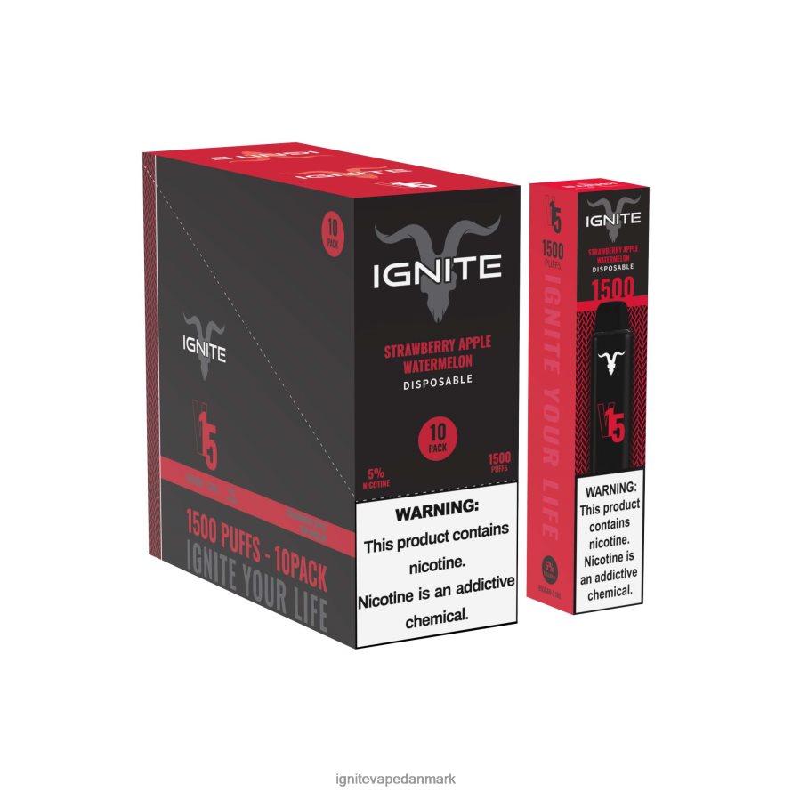 IGNITE V15 vape pen 10-pak jordbær æble vandmelon 4BPLPD104 Ignite Vape Helsingør