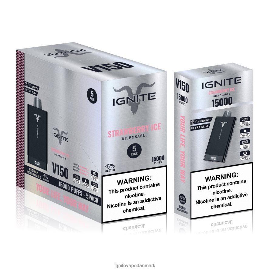 IGNITE V150 vape pen 5-pak jordbær kiwi 4BPLPD92 Ignite Vape Danmark