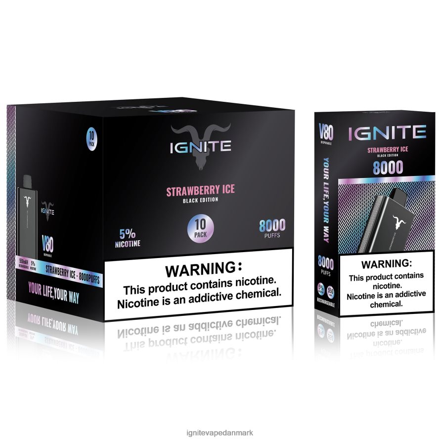 IGNITE V80 vape pen 10-pak jordbær kiwi 4BPLPD64 Ignite Vape Helsingør