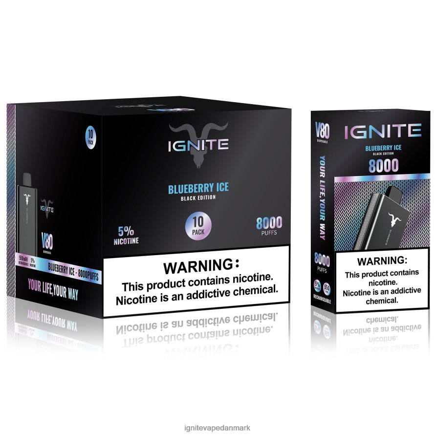 IGNITE V80 vape pen 10-pak jordbær kiwi 4BPLPD64 Ignite Vape Helsingør