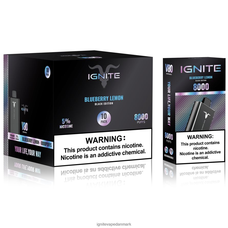 IGNITE V80 vape pen 10-pak jordbær kiwi 4BPLPD64 Ignite Vape Helsingør